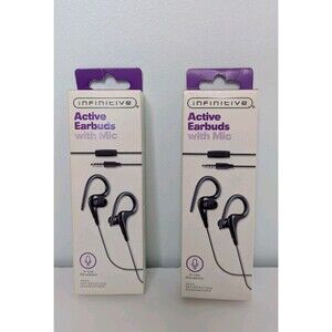 Infinitive Active Wired Earbuds with In-Line Mic Black WIC 753699 Lot Of 2